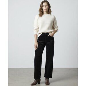 SMASH + TESS City Wide Leg Corduroy Pants in Midnight Black High Rise Mod Casual